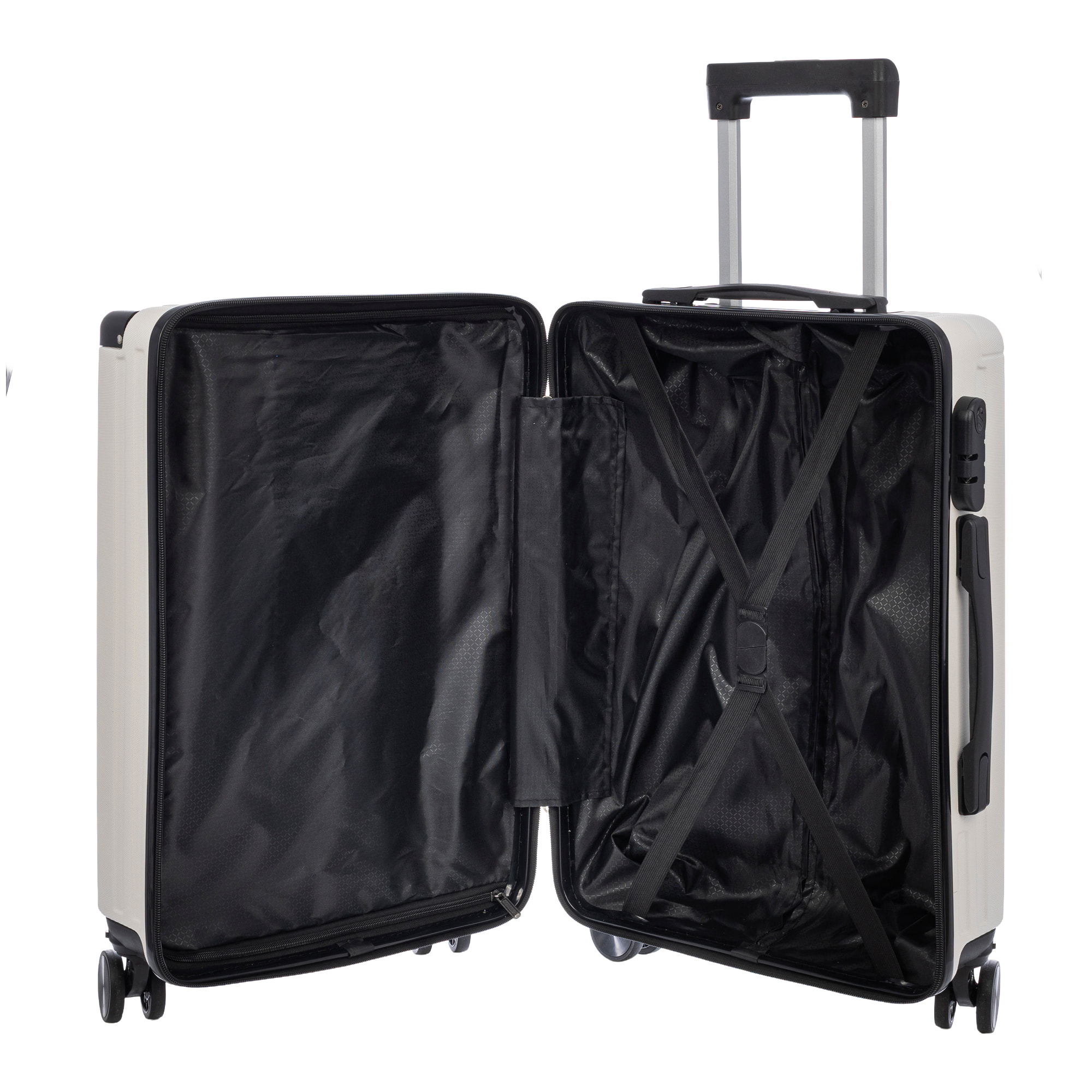 Set di 3 valigie Trolley, in materiale leggero ABS ad alta resistenza con angoli rinforzati. Chiusura numerica e 4 ruote doppie rimovibili e girevoli a 360°.