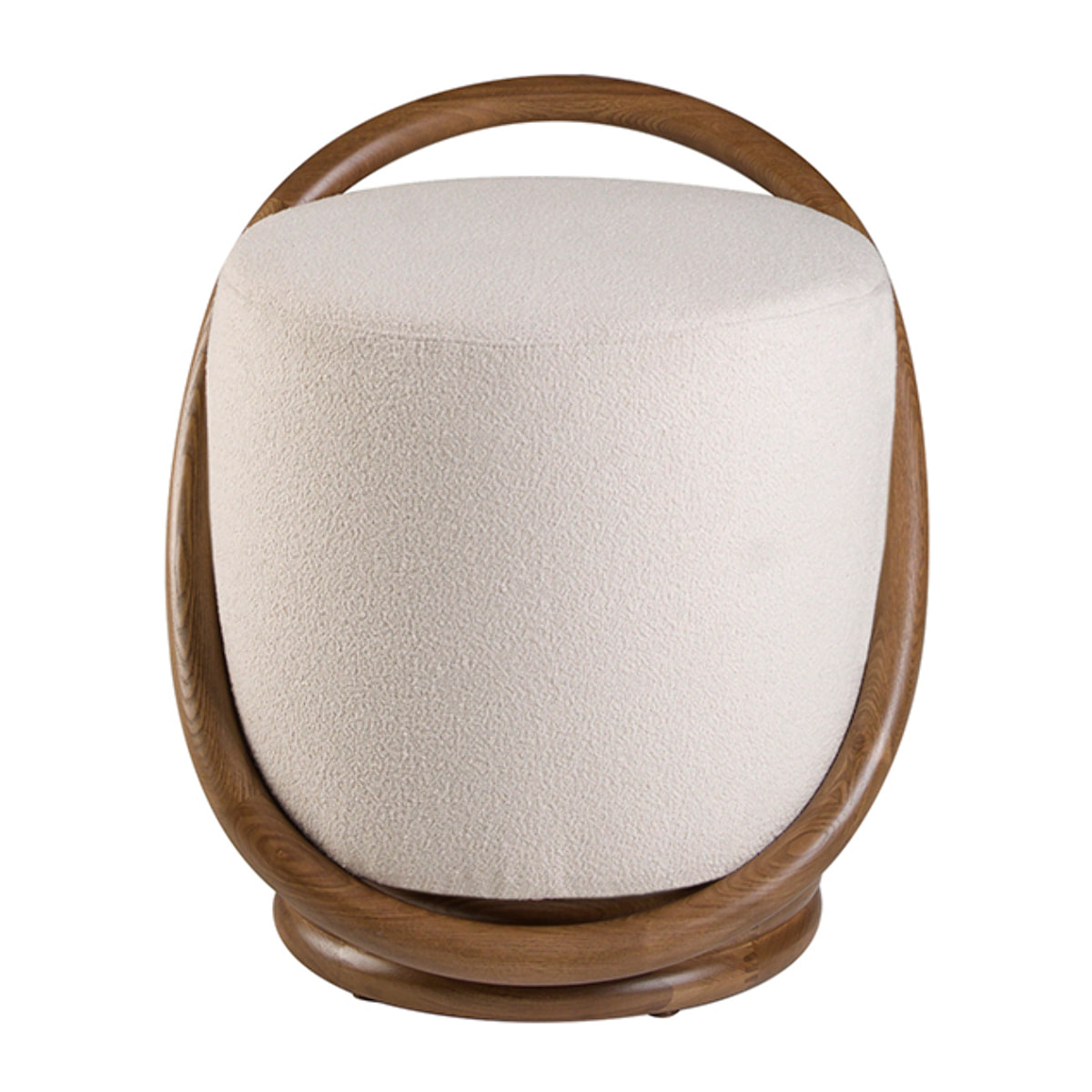 Puff Angel Cerdá con asiento tapizado en tela en blanco base de madera en nogal 52x47x54cm