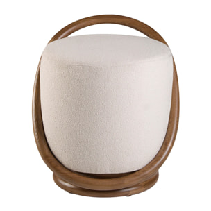 Puff Angel Cerdá con asiento tapizado en tela en blanco base de madera en nogal 52x47x54cm