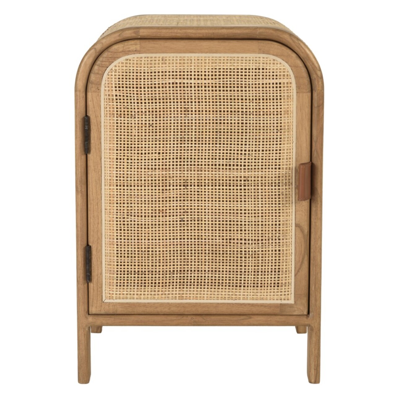 AMY - Chevet forme arrondie mindi et rotin naturel 1 porte 1 étagère AMY