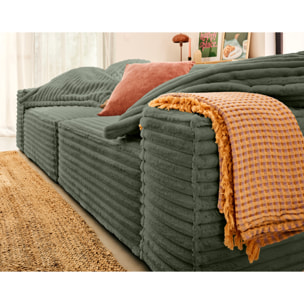 Richie - canapé droit 3 places avec double méridienne - assise profonde - en fausse fourrure côtelée - Vert