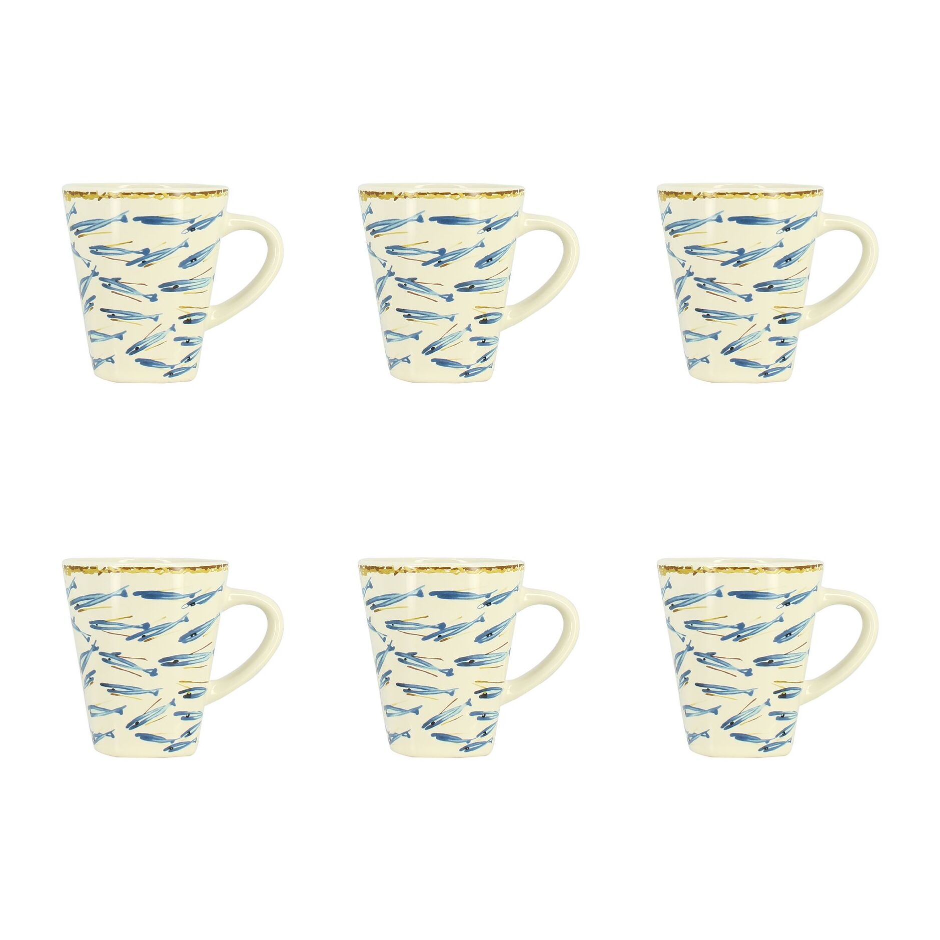 Lot de 6 tasses 20cl en grès à motif poisson MARIUS