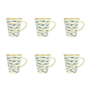 Lot de 6 tasses 20cl en grès à motif poisson MARIUS