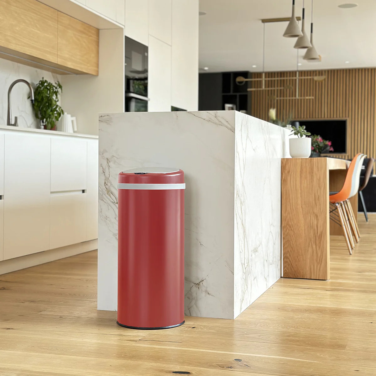 Poubelle automatique inox SOHO rouge 42L