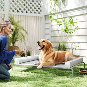 Cama Elevada para Perros Refrescante con Refuerzos Extraíbles Cama Elevada para Perros Grandes Portátil con Malla Transpirable Marco de Acero para Interior Exterior 130x90x30 cm Gris Claro