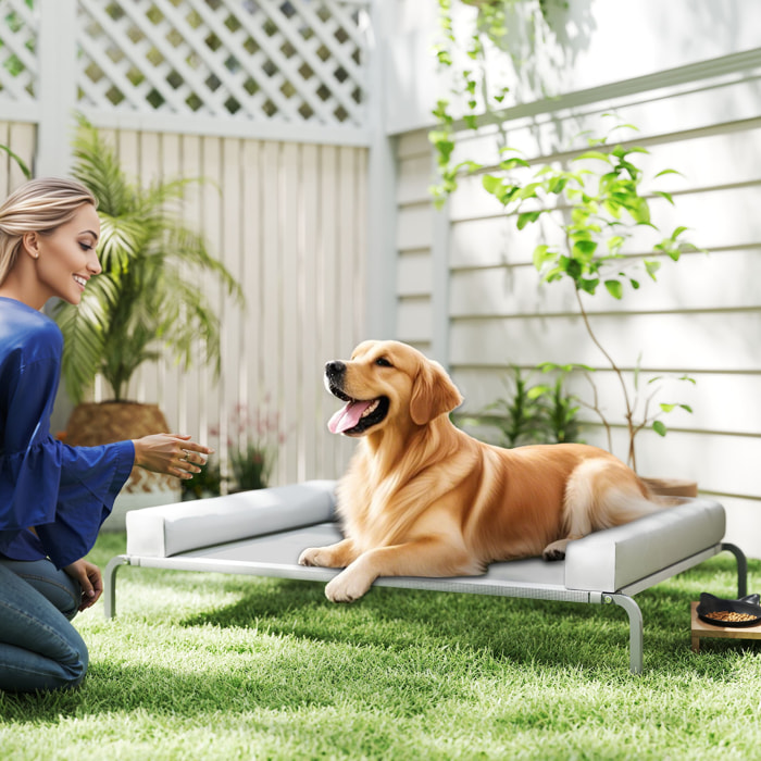 Cama Elevada para Perros Refrescante con Refuerzos Extraíbles Cama Elevada para Perros Grandes Portátil con Malla Transpirable Marco de Acero para Interior Exterior 130x90x30 cm Gris Claro