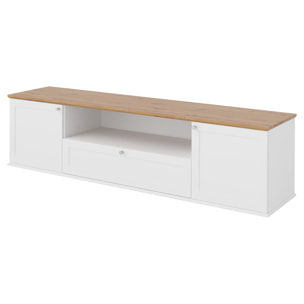 Francesco - meuble tv - effet bois et blanc - 2 portes, 1 tiroir et 1 niche - 182 cm - Bois / Blanc