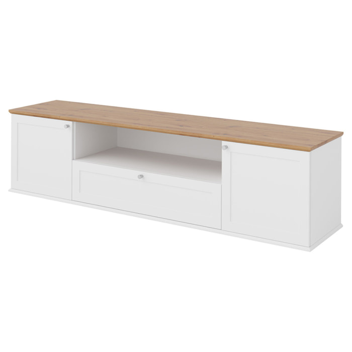 Francesco - meuble tv - effet bois et blanc - 2 portes, 1 tiroir et 1 niche - 182 cm - Bois / Blanc