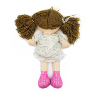 PELUCHE TÉRMICO: MUÑECA PELO CASTAÑO CLARO CON VESTIDO