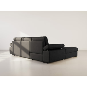 Bianca - Canapé d'angle gauche 4 places convertible avec coffre en tissu texturé - Noir