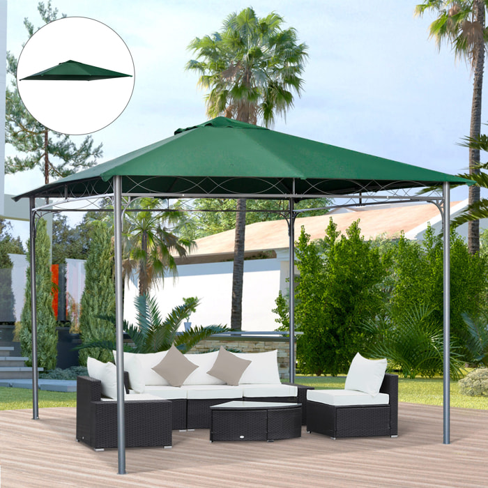 Techo de Repuesto 2,98x2,95m para Cenador de Jardín Cubierta de Repuesto de Gazebo Pabellón Exterior con 8 Orificios de Drenaje y Ventilación Verde