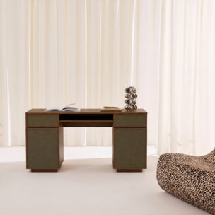 Bureau décor bois et tissu 2 portes 2 tiroirs 1 niche 140cm KUBA