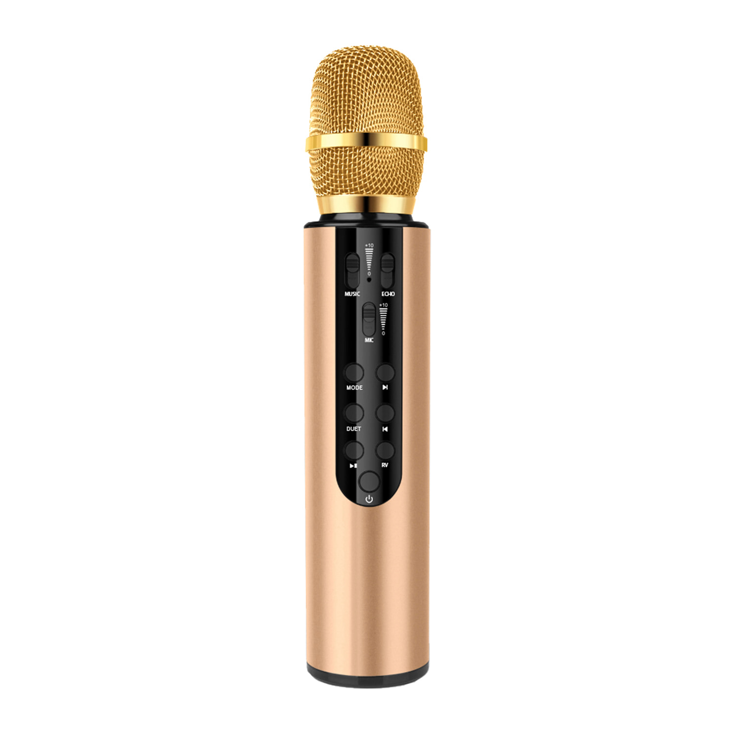 DAM Micrófono Karaoke con altavoz incorporado, Bluetooth 5.0. Batería de 2000mAh. Tipo condensador. 25x5x5 Cm. Color: Oro
