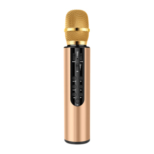 DAM Micrófono Karaoke con altavoz incorporado, Bluetooth 5.0. Batería de 2000mAh. Tipo condensador. 25x5x5 Cm. Color: Oro