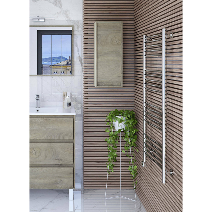 Colonna bagno Pasadena, Mobile a colonna per bagno a 1 anta, Armadio pensile sospeso, cm 30x26h74, Rovere