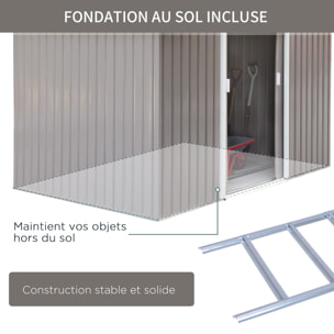 Abri de jardin - remise pour outils - cabanon double porte coulissante - fondation incluse - dim. 277L x 191l x 192H cm - tôle d'acier ondulée grise