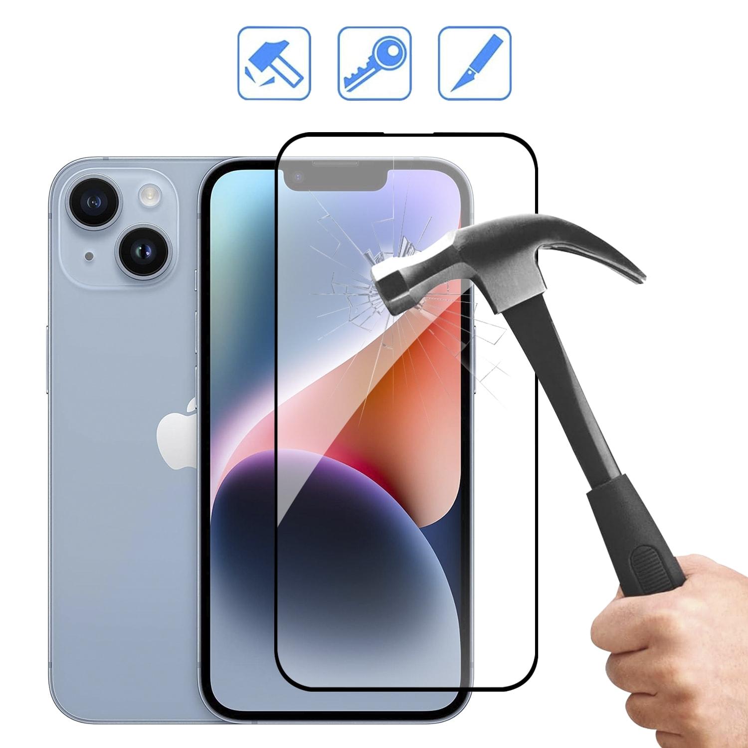 DAM Proteggi schermo in vetro temperato  a copertura totale per iPhone 13/13 Pro/14 6,55x0,06x14,15 cm. Colore trasparente