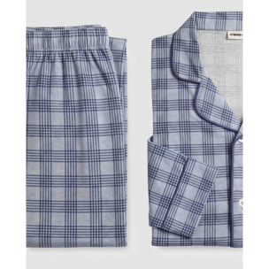 Pigiama lungo a camicia in cotone a quadri seren indaco