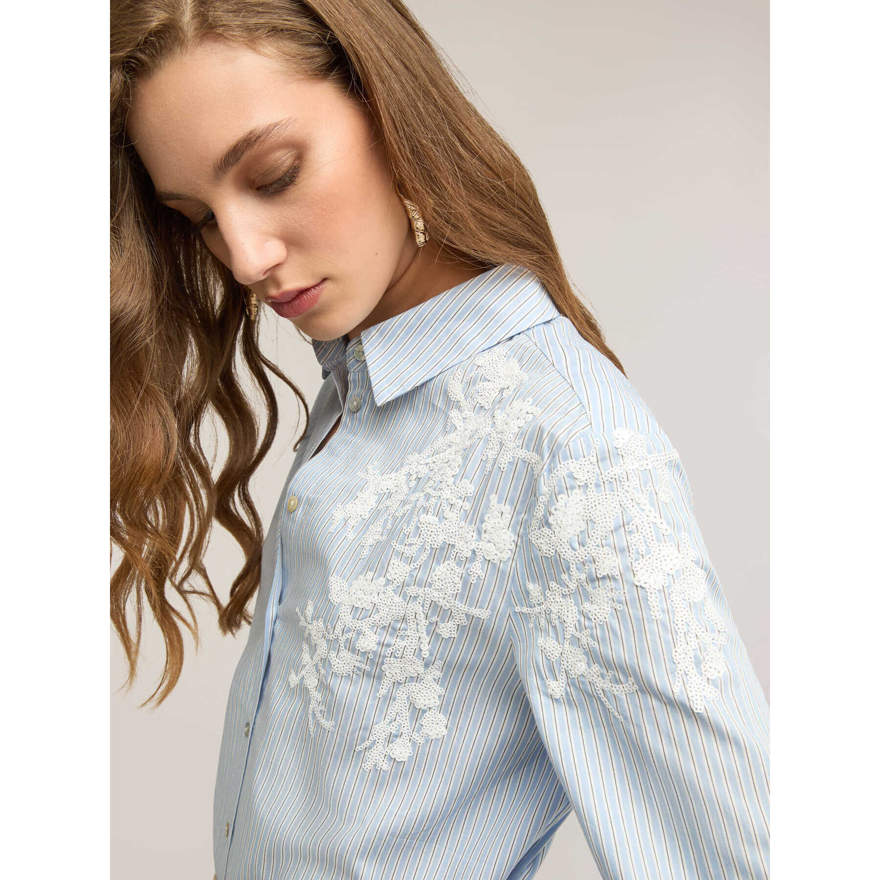 Motivi - Camisa de rayas con bordado floral - Light - blue