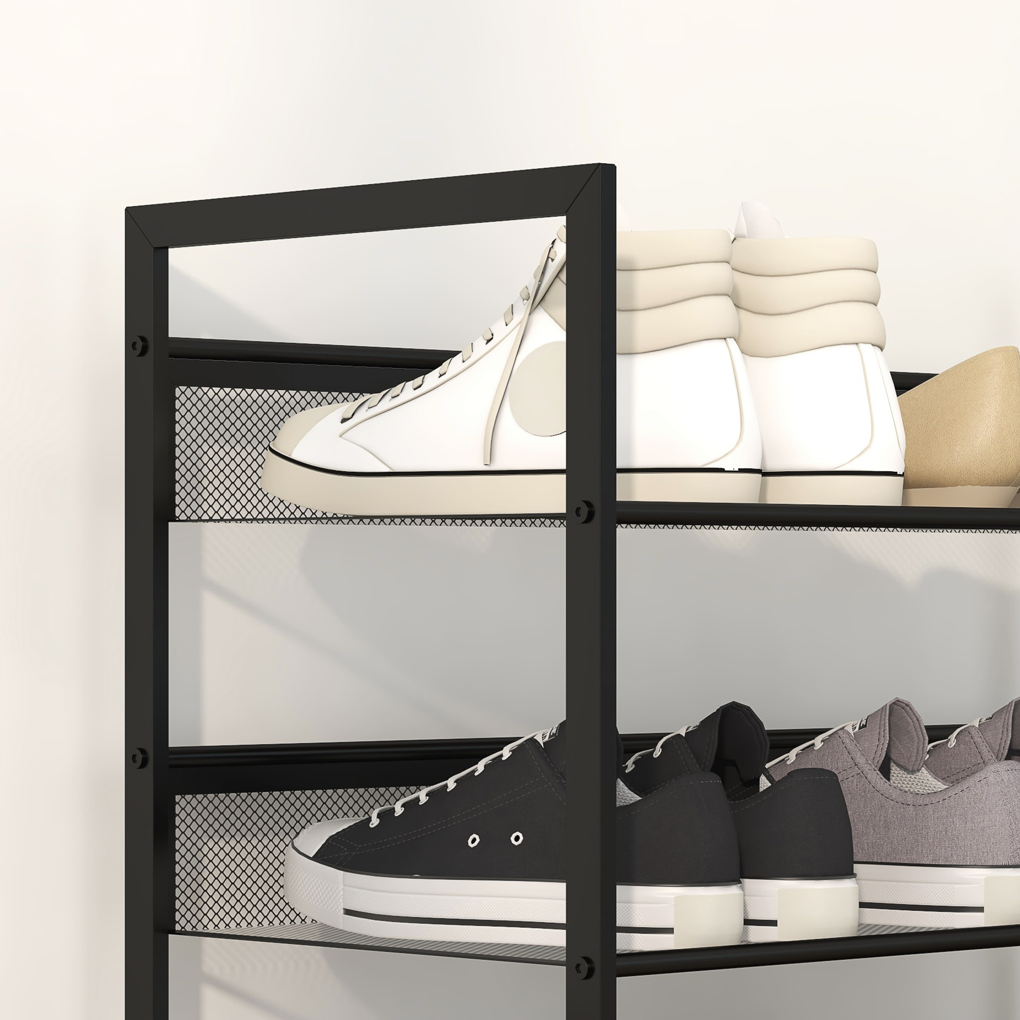 Zapatero de 5 Niveles, Zapatero Estrecho de Acero, Estantería para 15 Pares de Zapatos, para Recibidor, Entrada, Pasillo, Negro