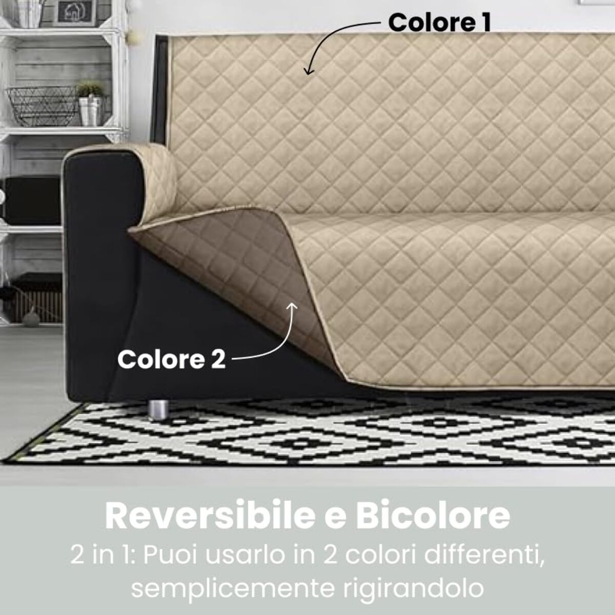 INTRECCI Copridivano 4 Posti, Copridivano con Braccioli, Antimacchina, Elasticizzato, Telo Copridivano, Double Face, Impermeabile, Protegge da Macchie e Sporco, Facile da Lavare.