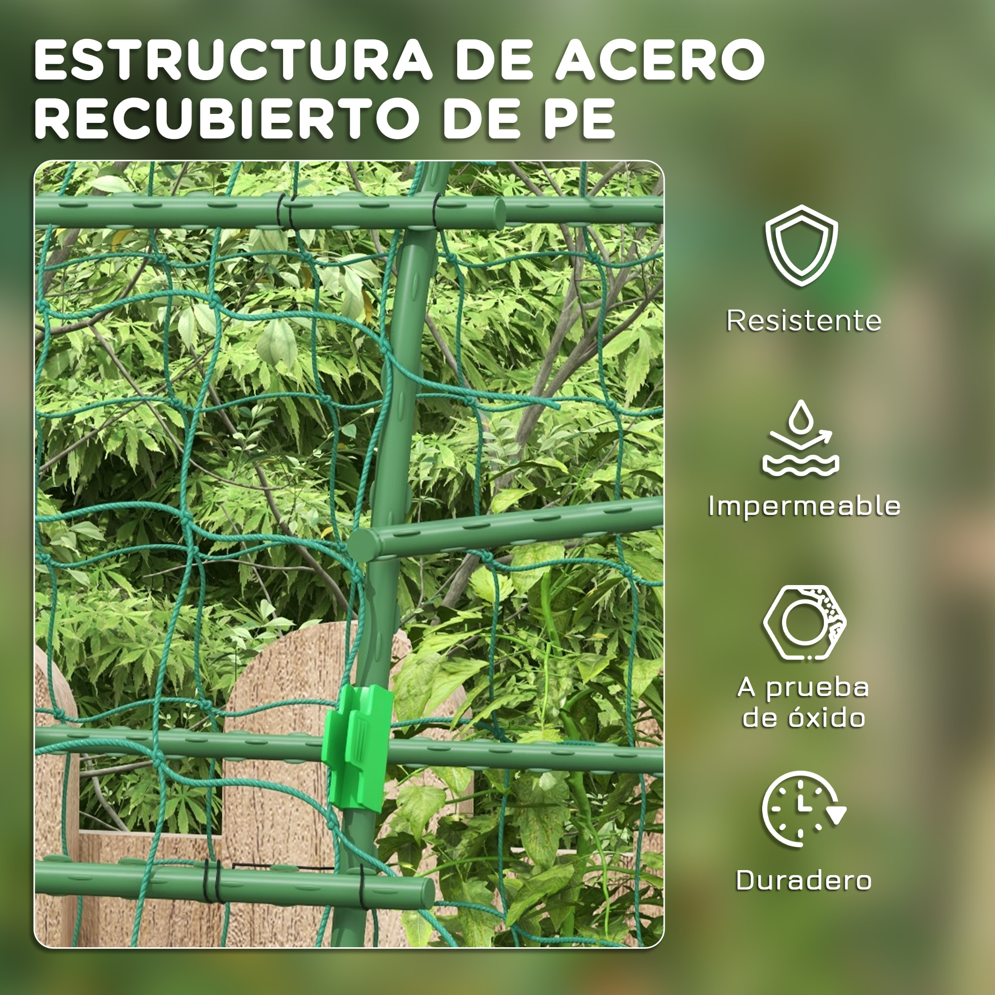 Enrejado de Pepino 206 cm, Enrejado de Jardín de Arco para Plantas Trepadoras al Aire Libre, en Forma de U, con Estructura de Acero Recubierta de PE y Red, Soporte para Verduras, Frutas