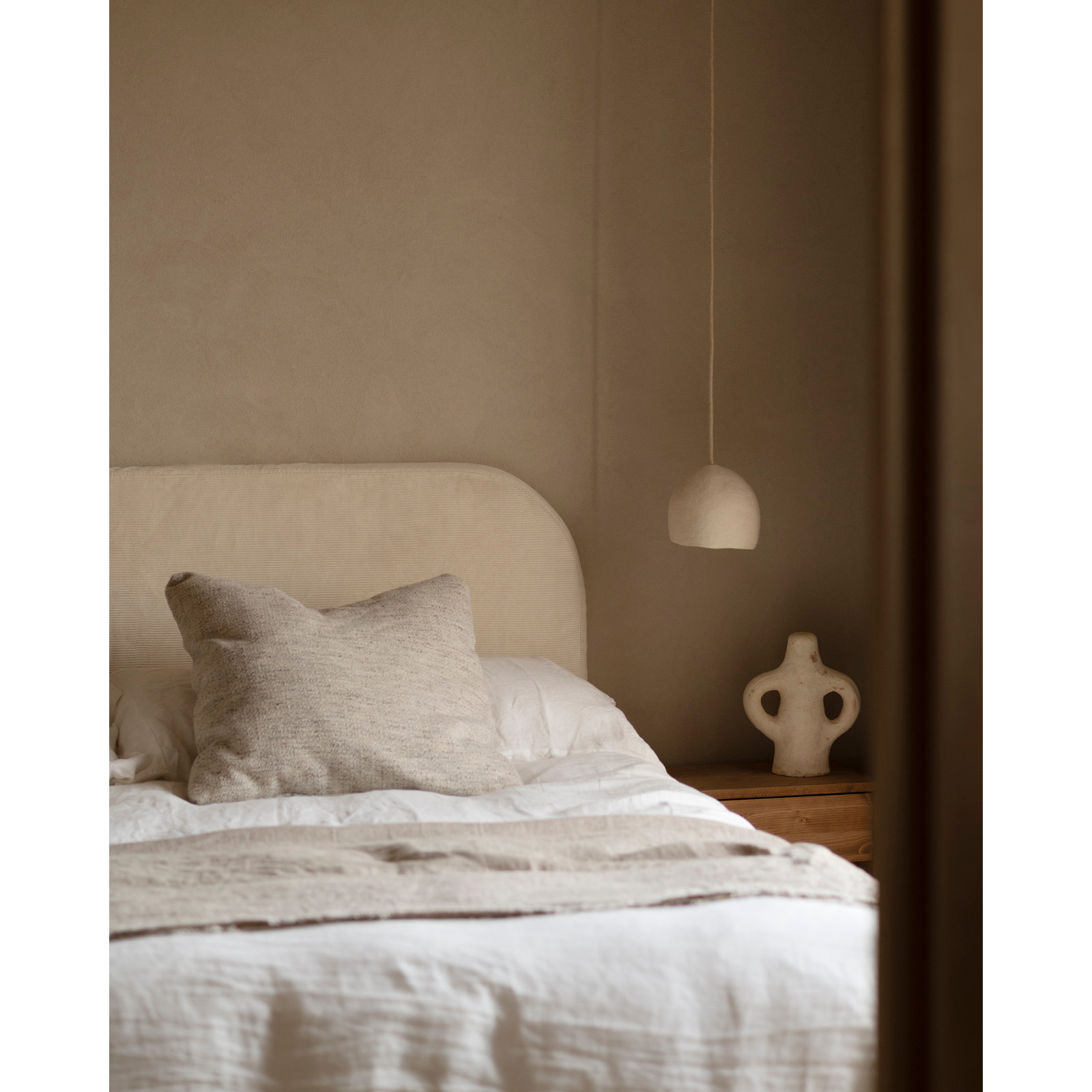 Tête de lit déhoussable en velours côtelé beige en différentes tailles