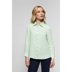 Camicia verde polvere in lino con particolare ricamato Rigby Go