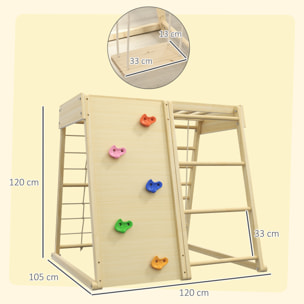 Ensemble d'escalade aire de jeux 5 en 1 avec balançoire, mur d'escalade, filet à grimper, échelle horizontale, jouets d'escalade pour enfants, 120 x 105 x 120 cm, bois naturel