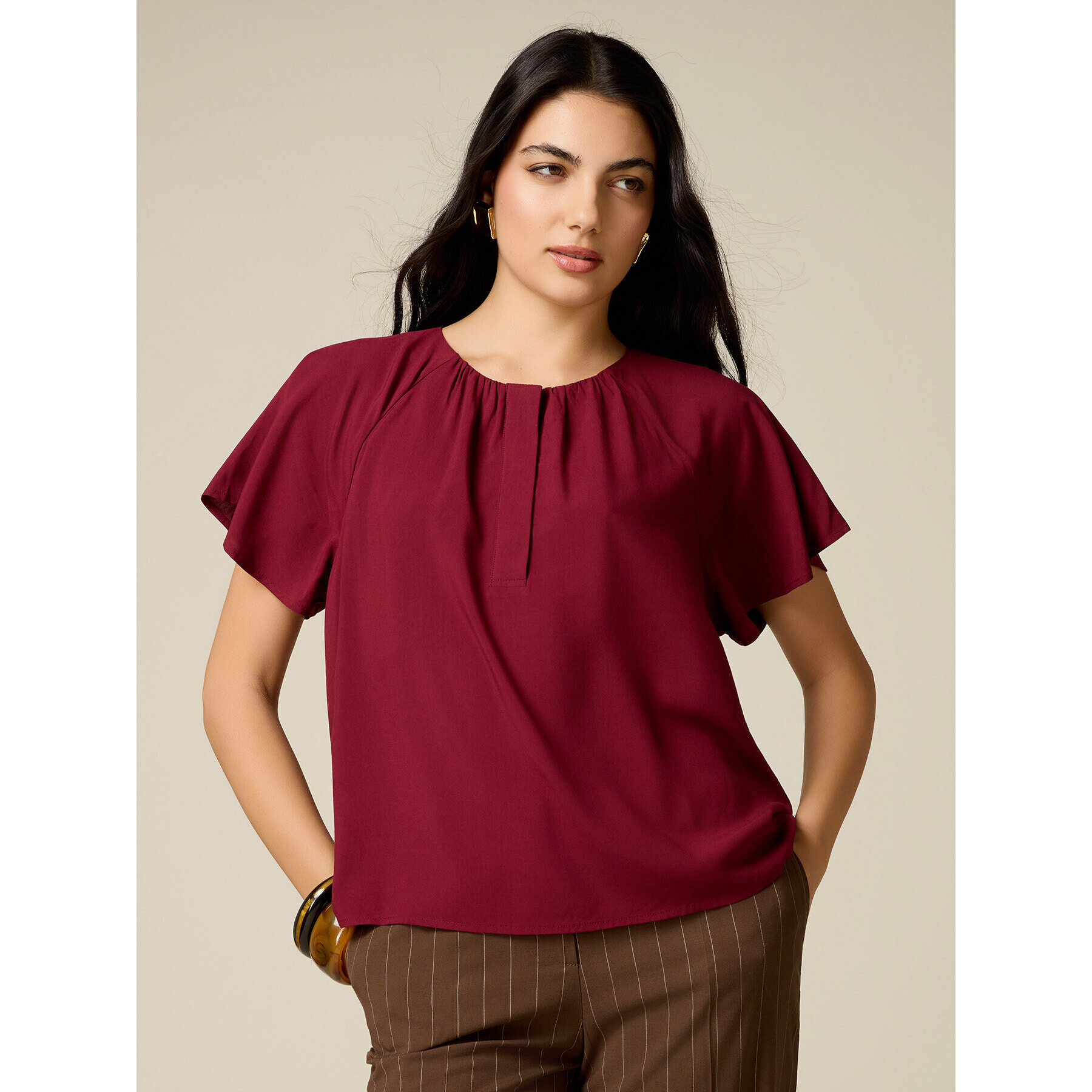 Oltre - Blusa de viscosa con drapeado - Burgundy