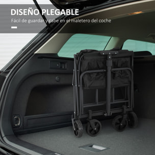 Carro Playa con Ruedas Carro de Jardín Plegable con Asa Telescópica Ajustable 2 Bolsas de Almacenaje Carga 120 kg Carrito Transporte para Todo Terreno Jardín Campaña Compra Negro
