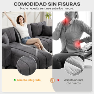Sofá Chaise Longue Reversible, Sofá Esquinero en Forma de L de 3 Plazas, 2 Almohadas, Tapizado en Lino, Marco de Acero, para Salón, 242x156x87 cm, Gris Oscuro