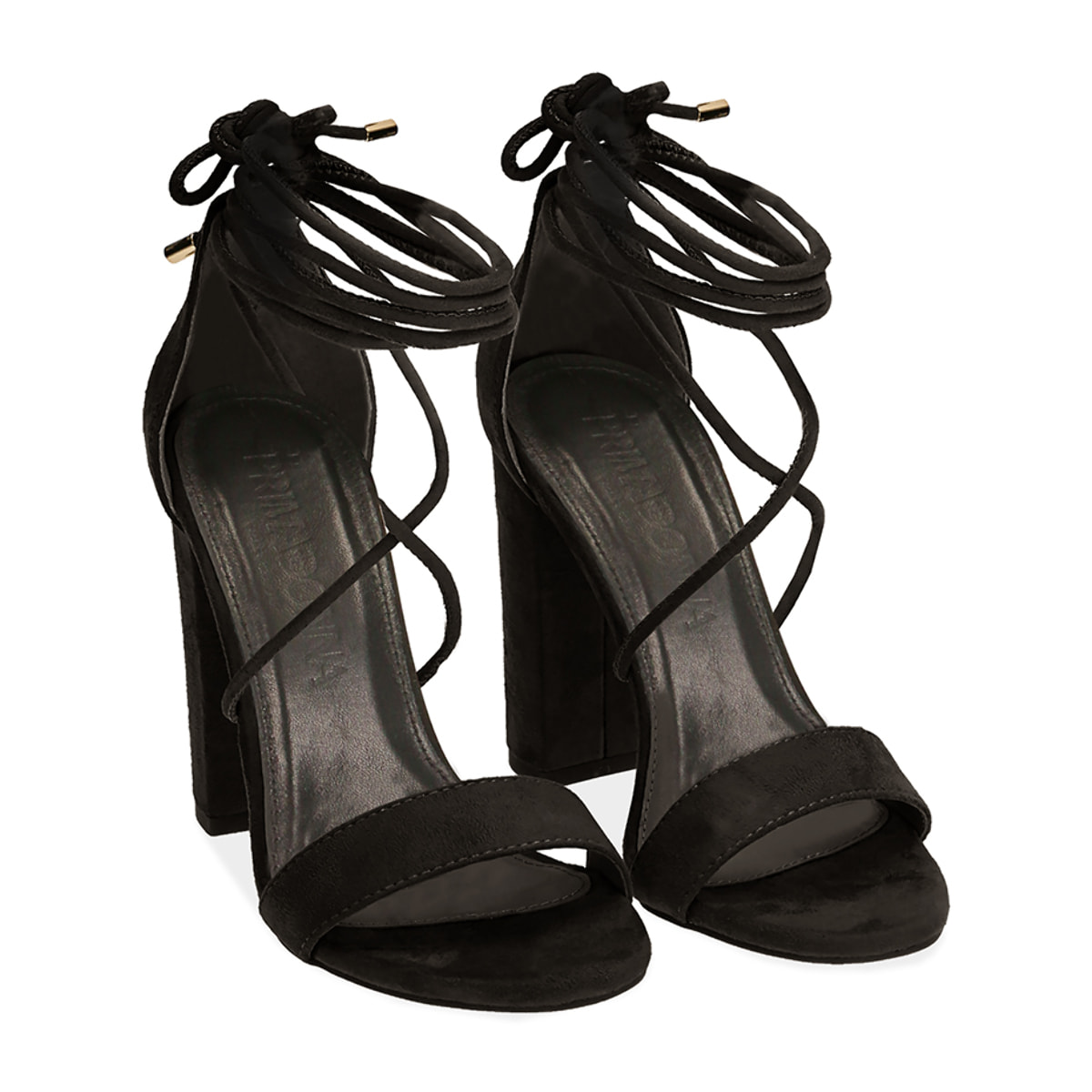 Sandali lace-up neri in microfibra, tacco 10,5 cm