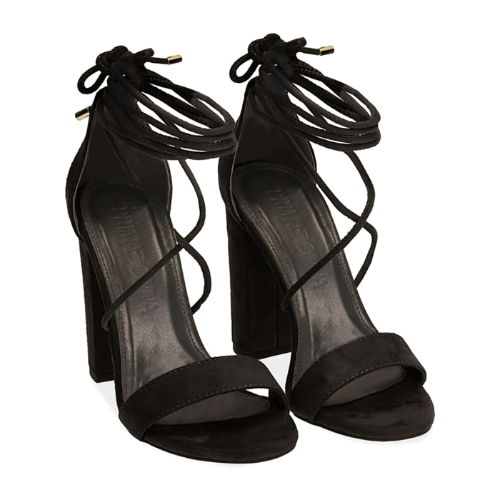 Sandali lace-up neri in microfibra, tacco 10,5 cm