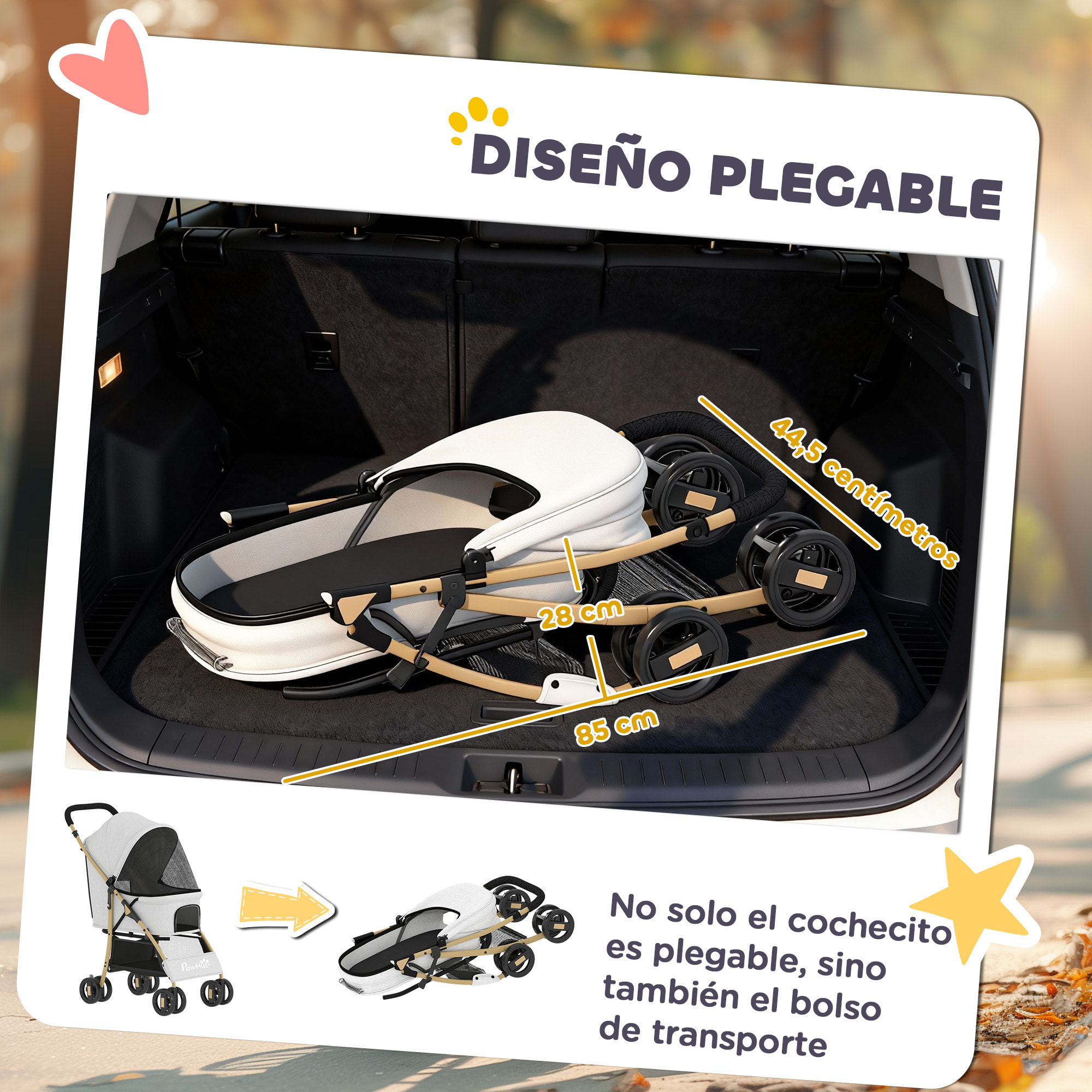 Carrito para Perros Plegable Cochecito para Mascotas con 2 Puertas Ventana de Malla Cesta de Almacenamiento Cuerda de Seguridad y Cojín Carga 15 kg 80x44,5x97 cm Gris Claro