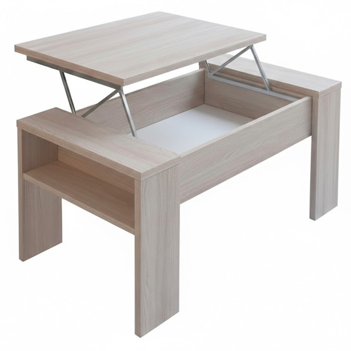 Tavolino Da Salotto Trasformabile Con Piano Sollevabile E Vano Contenitore Moderno Per Smart Working 98 x 50 x 43 Cm Colore Rovere Chiaro