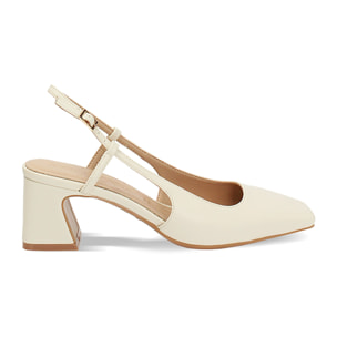 Décolleté slingback donna panna, tacco 5 cm