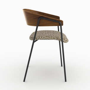Lot de 2 chaises en tissu léopard vert kaki et bois de noyer - Esmée