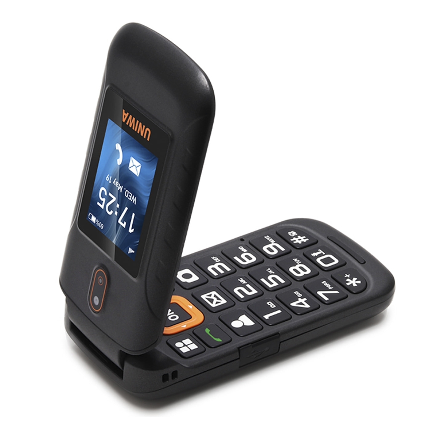 DAM Mini telefono per anziani  V909T, 4G. Schermo da 2,8''. Fotocamera posteriore Tasto SOS. 5,6x2,2x11cm. Colore nero