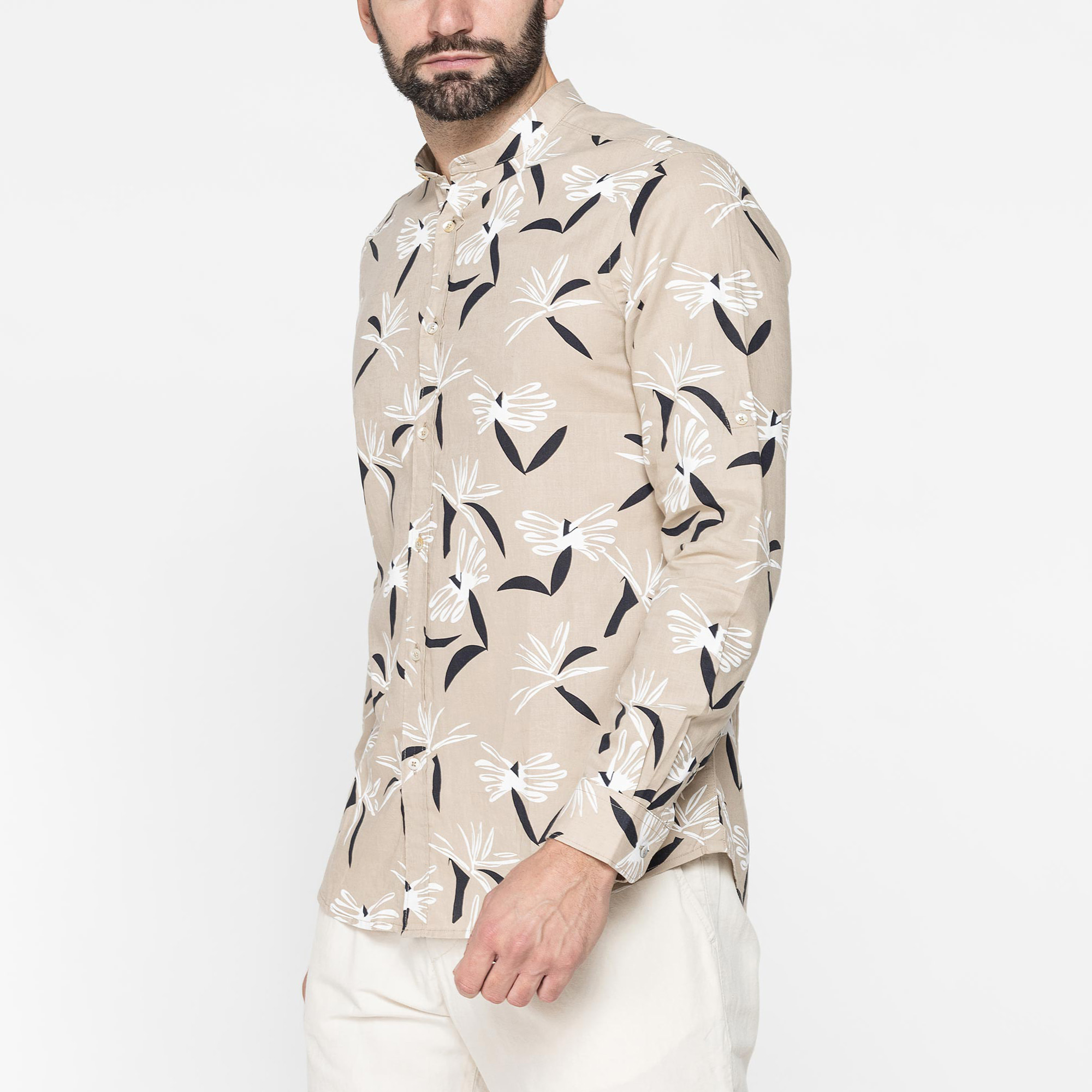 CAMICIA COREANA IN LINO COTONE STAMPATO