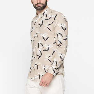CAMICIA COREANA IN LINO COTONE STAMPATO