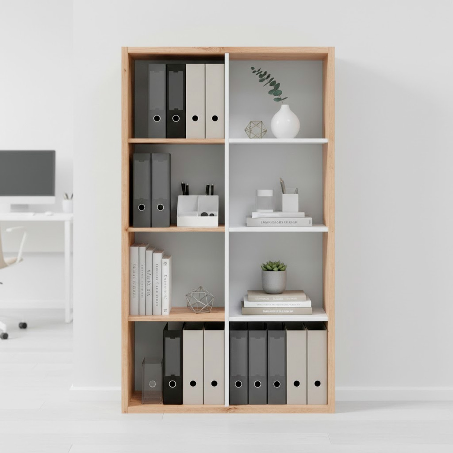 Libreria Cubi 8 Vani Modulare Mobile Moderno Per Libri Installabile In Verticale O Orizzontale Soggiorno Ufficio 71.5 x 137 x 33 Cm Rovere e Bianco