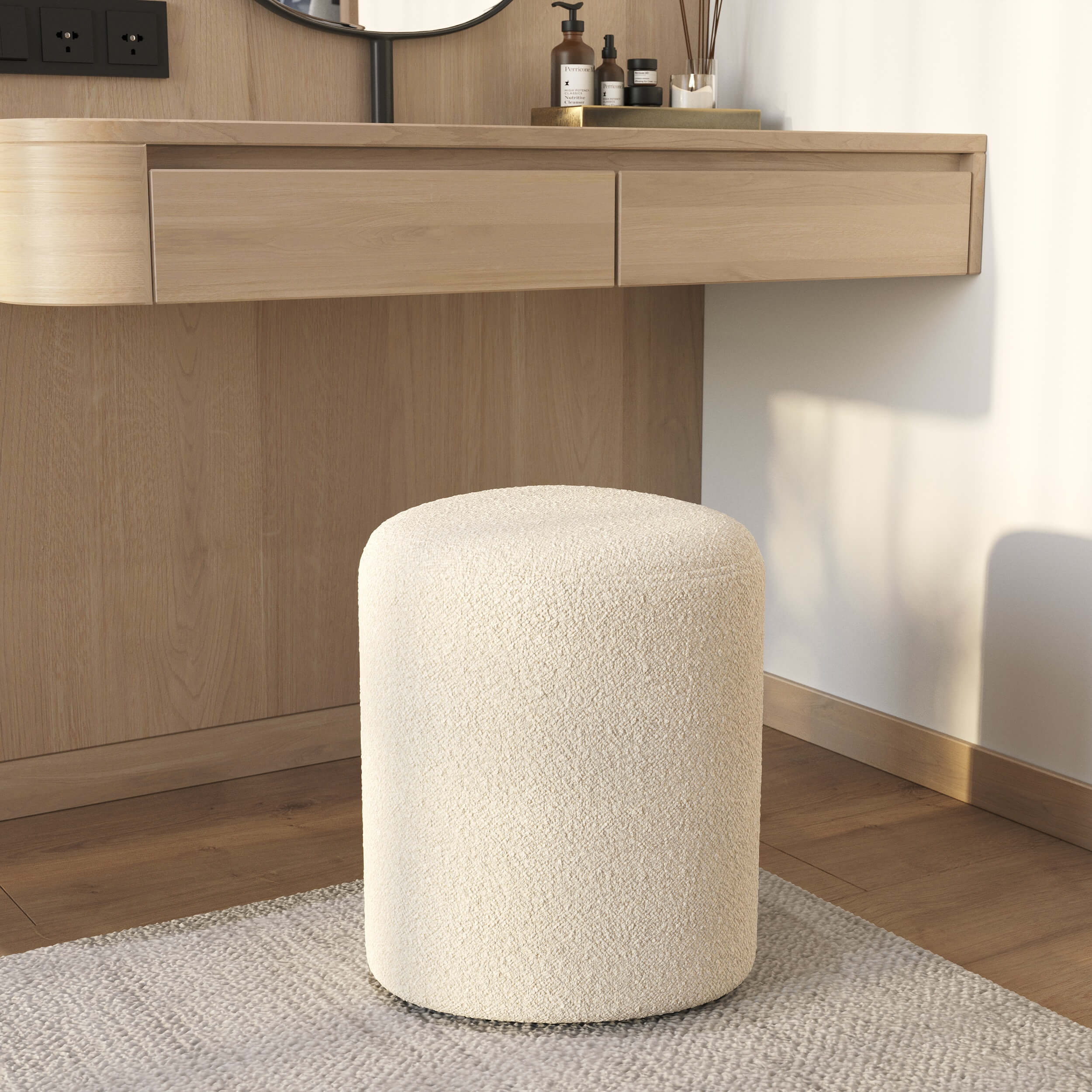 Pouf en tissu bouclé beige - Emmy