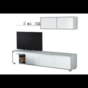 Parete Attrezzata Ginevra Mobile Soggiorno TV con Mensole Salotto Legno Base Televisione Sala da Pranzo Design Moderno 200x41x43 cm Bianco e Cemento