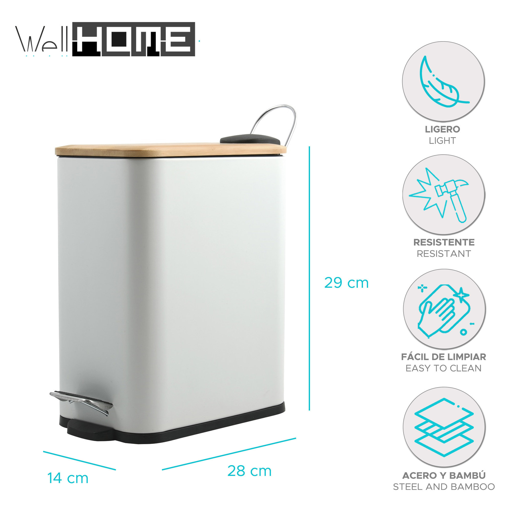 Cubo de basura con pedal ERIK de 5L en color Blanco - 14x28x29cm