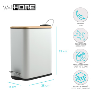 Cubo de basura con pedal ERIK de 5L en color Blanco - 14x28x29cm