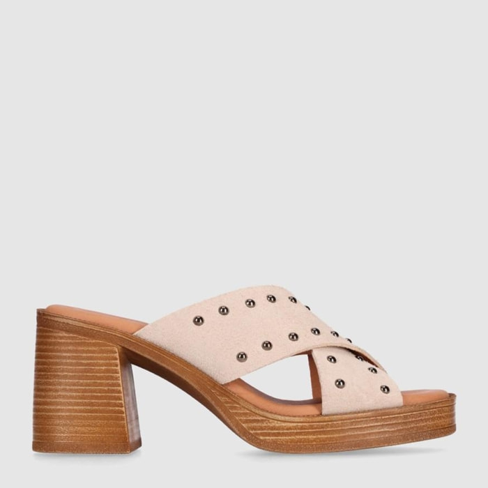 Sandalias de Serraje - Arena - Tacón: 8 cm