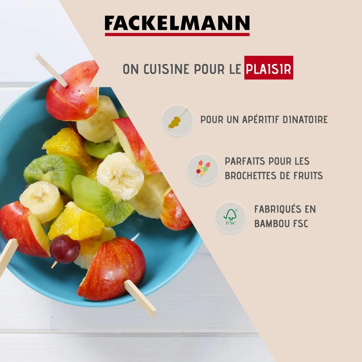 Lot de 50 piques à brochettes 15 cm en bambou FSC Fackelmann Basic