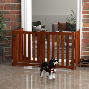 Barrera de Seguridad para Perros Plegable para Escaleras y Puertas Valla para Perros Pequeños de 4 Paneles con Soporte de Pie para Interiores 205x30x60 cm Marrón