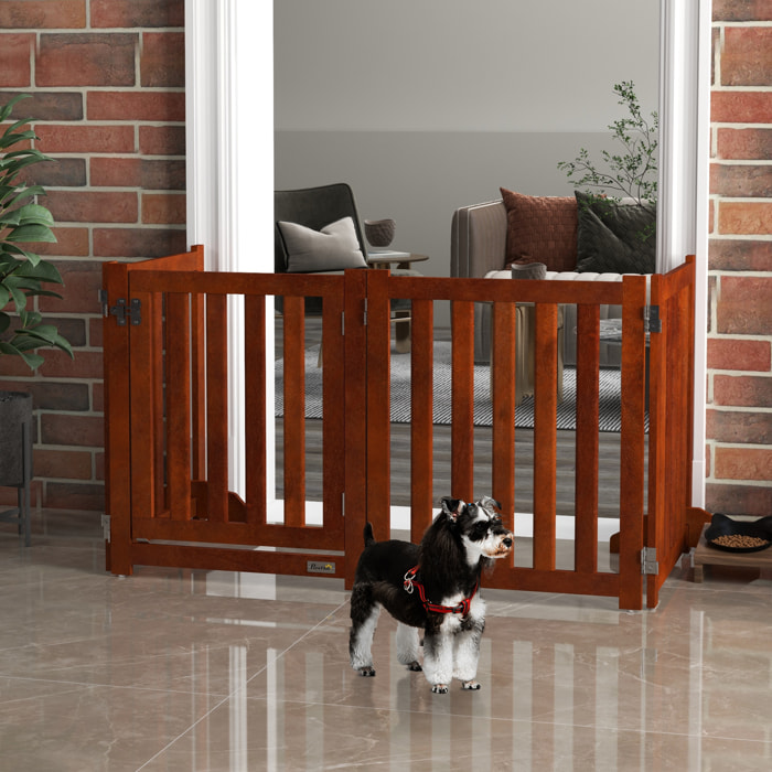 Barrera de Seguridad para Perros Plegable para Escaleras y Puertas Valla para Perros Pequeños de 4 Paneles con Soporte de Pie para Interiores 205x30x60 cm Marrón